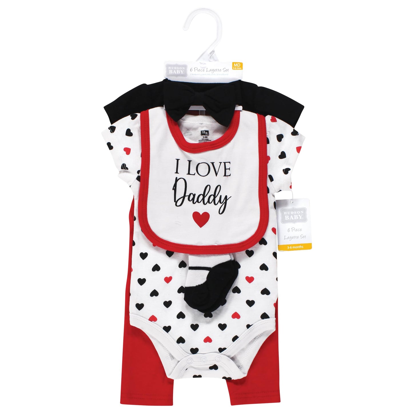 Hudson Baby Unisex Baby Cotton Layette Set, Girl Daddy Red Black, 0-3 Months