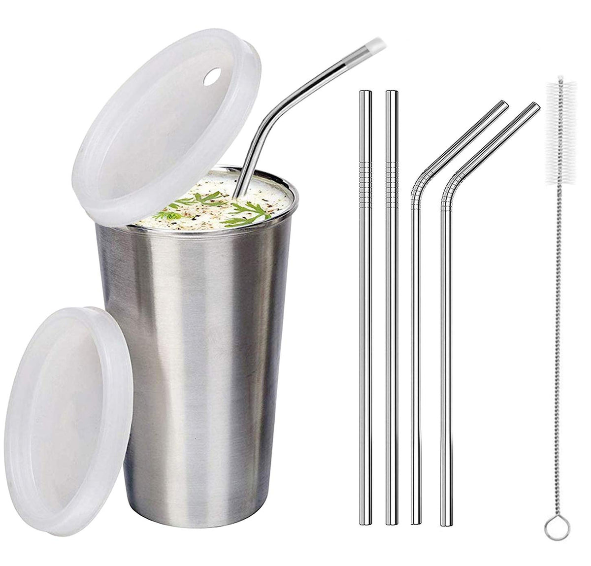 Parabrahma Stainless Steel Sipper Glass With Straw Tumbler For Kids For Milk With Airtight Lid With 4 Extra Straw And 1 Cleaning
