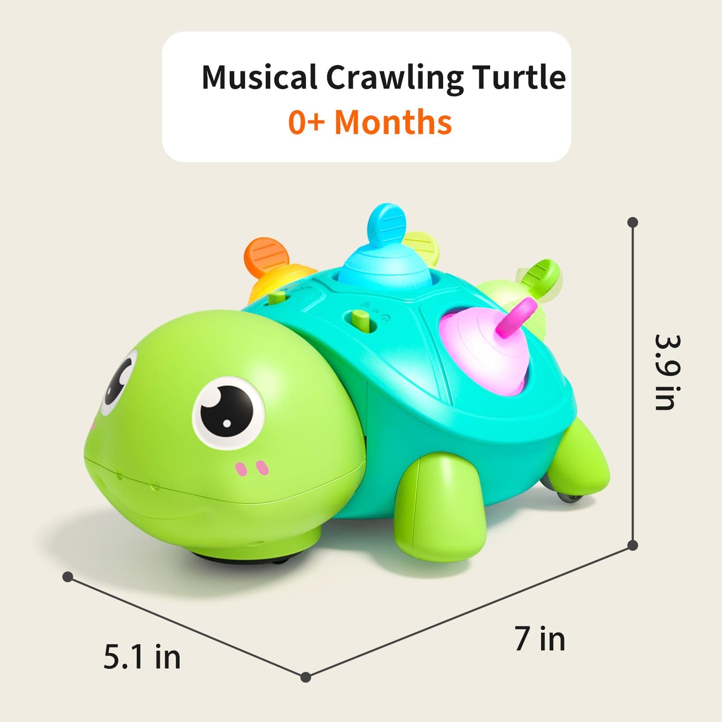 GeeKiPrime Baby Musical Crawling Toys 6 to 12 Months, Infant Turtle Light Up Toy for Teething Fine Motor Sleep Aid, Baby 7 8 9 1