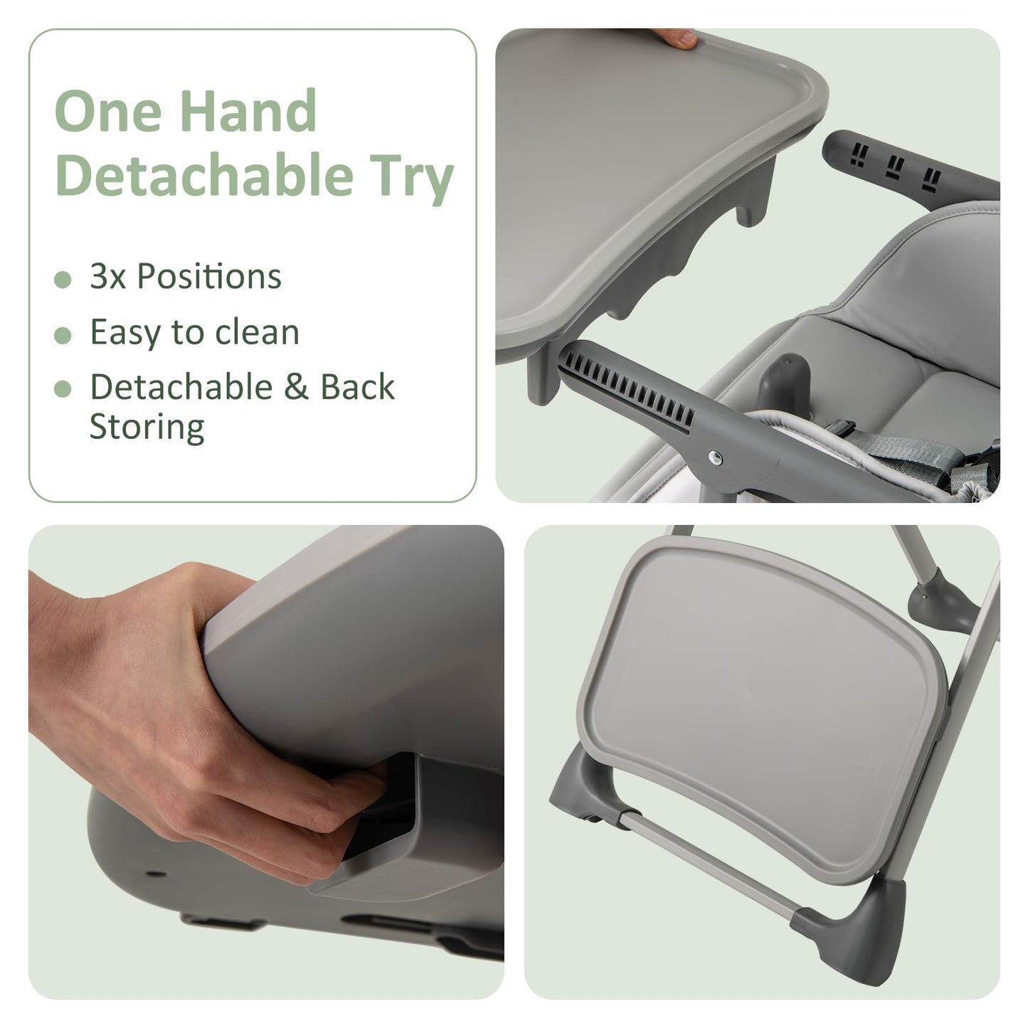 Infans Baby High Chair, Convertible Quick Folding Portable Highchair For Babies And Toddlers With Adjustable Height Backrest Foo