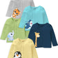 Minicult Cotton Regular Fit Unisex Front Open Full Sleeve TShirt With Snap Buttons And Cute Prints Combo Pack, Assorted, 18 Mon