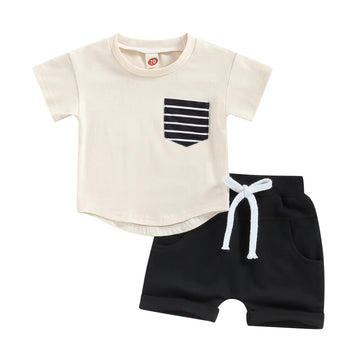 Yingisfitm Baby Boy Shorts Set Cotton Short Sleeve Tshirt Top Shorts Pants Cute Boy Summer Outfit Toddler Infant Clothes (Aprico