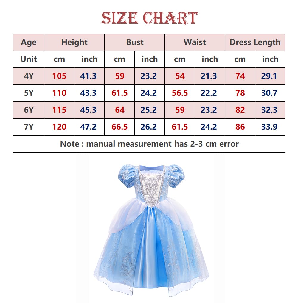 Axaxa Cinderella Costume For Girls Cinderella Dress Princess Dresses For Girls With Accessories Set 4-7Y