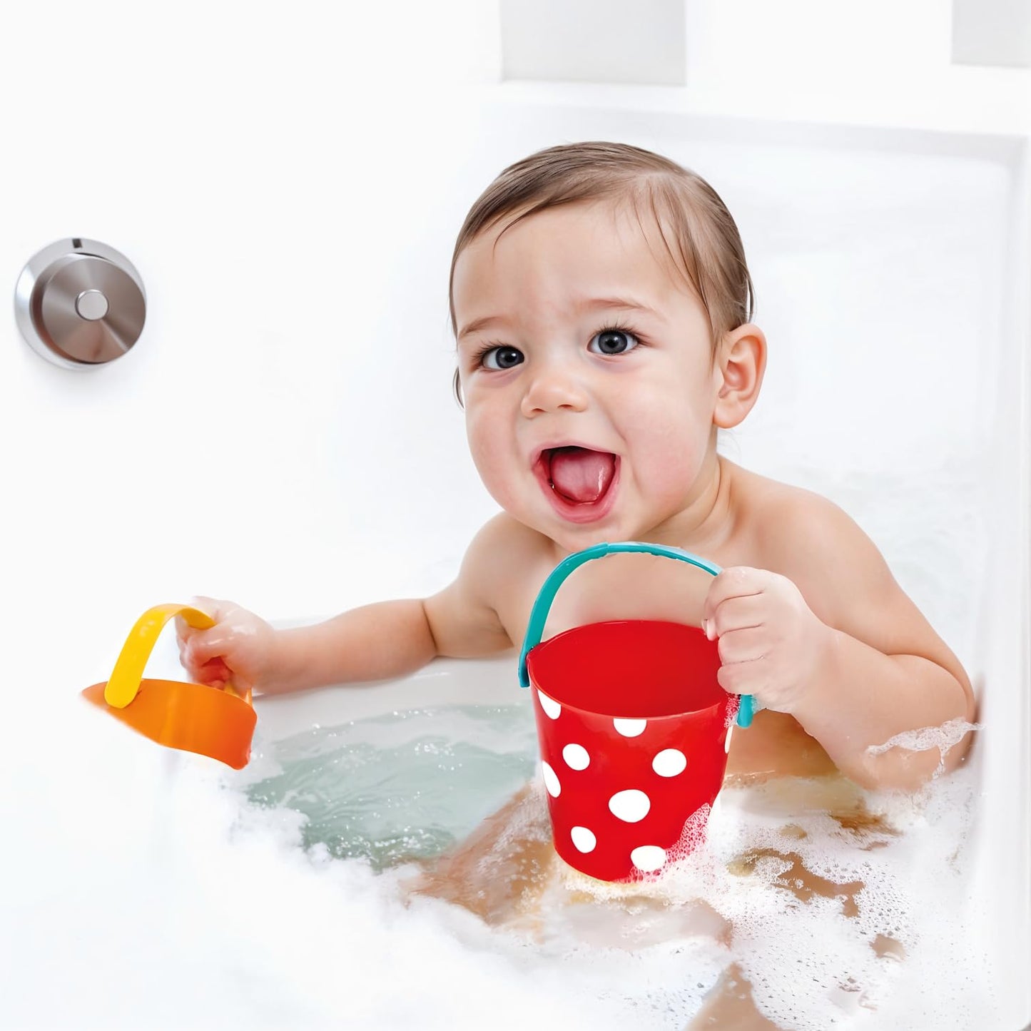 Hape Happy Buckets Set | Three Water Wheel Bath Time Toys for Toddlers, Multicolor