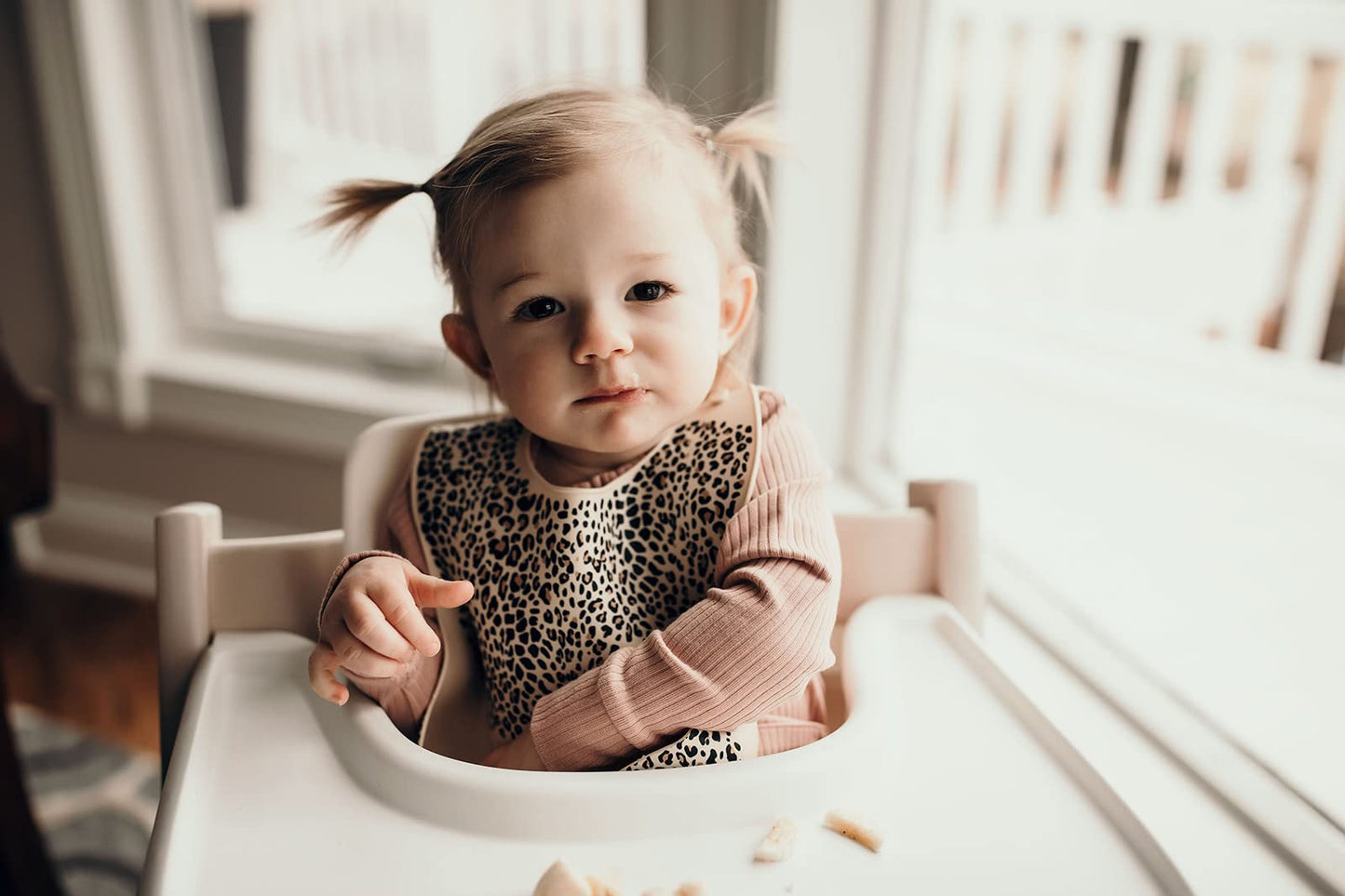 Three Little Tots Modern Silicone Baby Bib - Adjustable Fit Waterproof Catch Bibs ((Leopard)