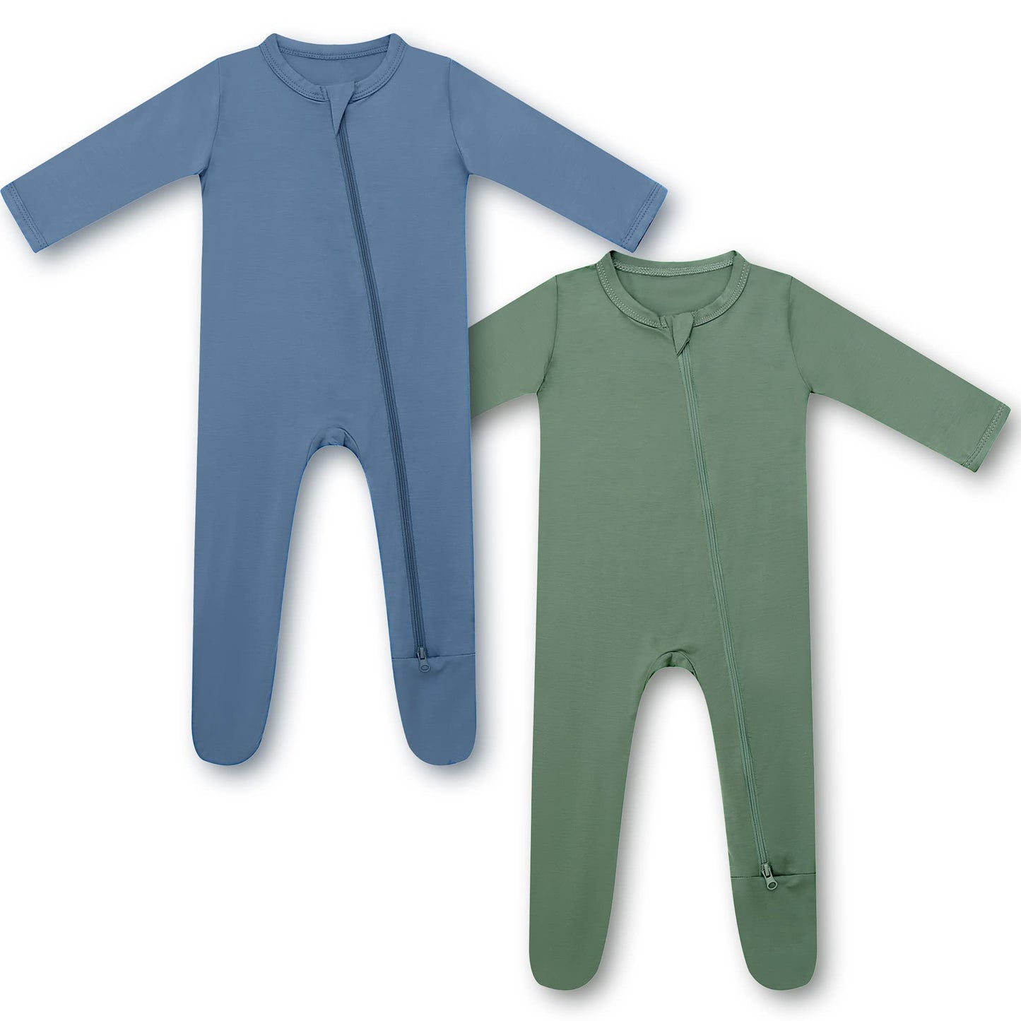 Hapiu Bamboo Rayon Footies, 2-Pack,Moonlight Blue  Dark Forest Green,6-12 Months