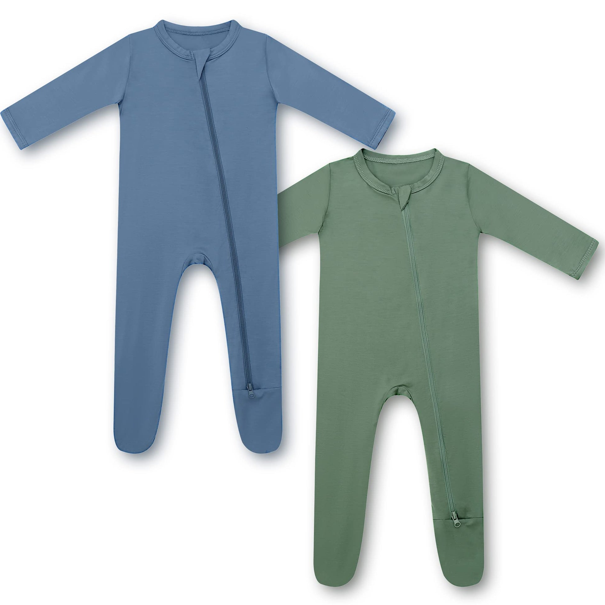 Hapiu Bamboo Rayon Footies, 2-Pack,Moonlight Blue  Dark Forest Green,6-12 Months