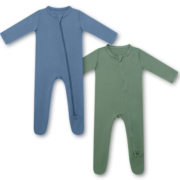 Hapiu Bamboo Rayon Footies, 2-Pack,Moonlight Blue  Dark Forest Green,6-12 Months