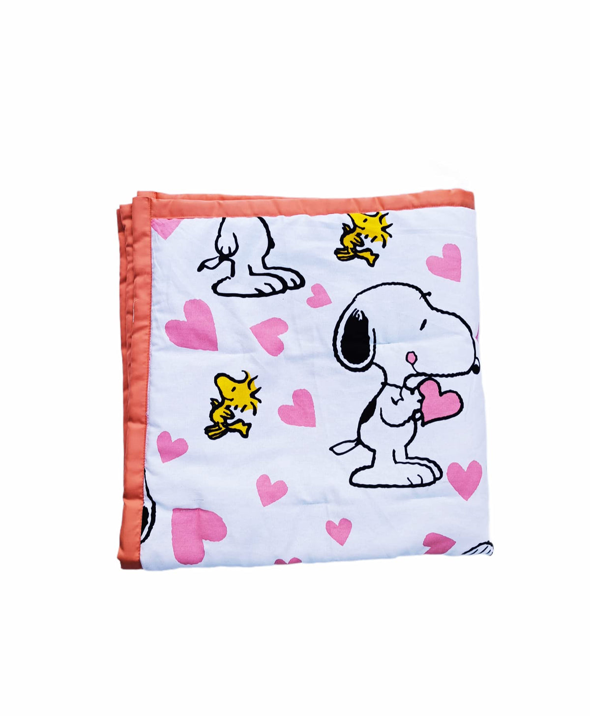DREAMWEAVERS Organic Cotton Baby Quilt I Newborn AC Quilt I Baby Comforter I White & Peach (100 x 100 cm)