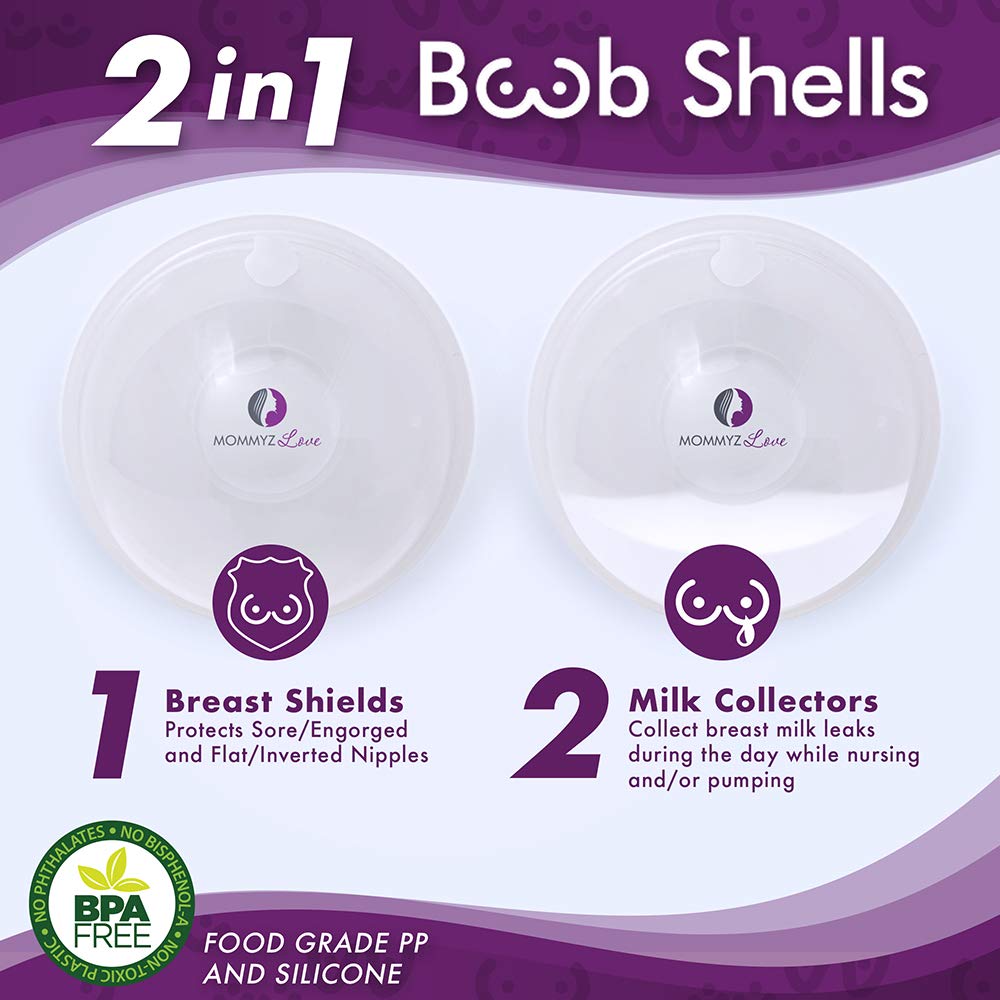 Mommyz Love Breast Shells & Milk Catcher For Breastfeeding New Model With Plugs - Breast Milk Catcher To Relieve Cracked Sore &