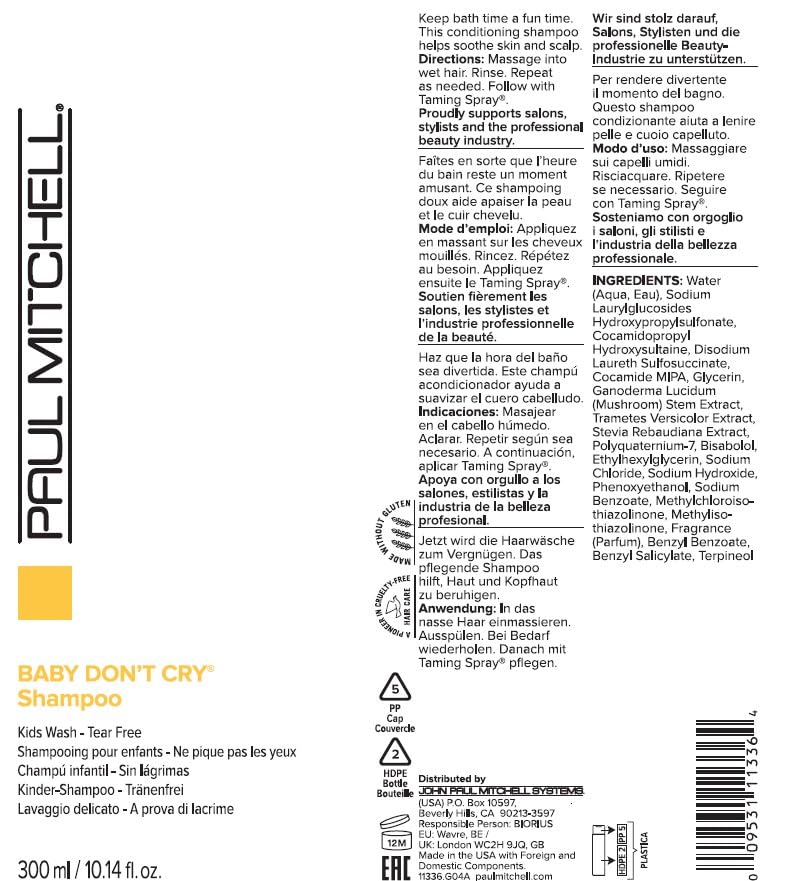 Paul Mitchell Baby Dont Cry Shampoo, Kids Wash, Tear Free, For All Hair Types, 10.14 Fl. Oz.