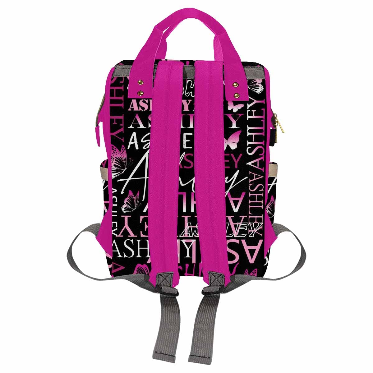 Artsadd Personalized Nappy Bag Large Capacity Diaper Bags, Customized Pink Butterfly Daypack Custom Monogrammed Diaper Backpack