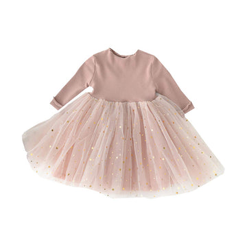 Infant Toddler Baby Girl Spring Fall Clothes Knit Long Sleeve Tutu Dress Fluffy Stars Tulle Dress Princess Dress (Pink, 6-12 Mon