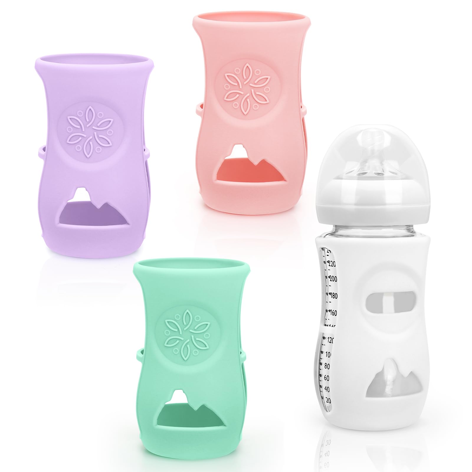 4 Pack Silicone Sleeves For Avent Natural Glass Baby Bottles, Anti Breakage Baby Bottle Holder, Compatible With Philips Avent Gl