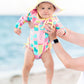 Rufflebutts Baby Girls Upf 50+ Sun Protection Novelty Print Long Sleeve One Piece Rash Guard Swimsuit With Zipper - Ice Cream So