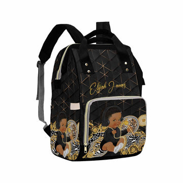 Artsadd Personalized Diaper Bag Backpack, Golden Stripe Necklace Nappy Backpack Large Travel Shoulder Bag Customized Multifuncti