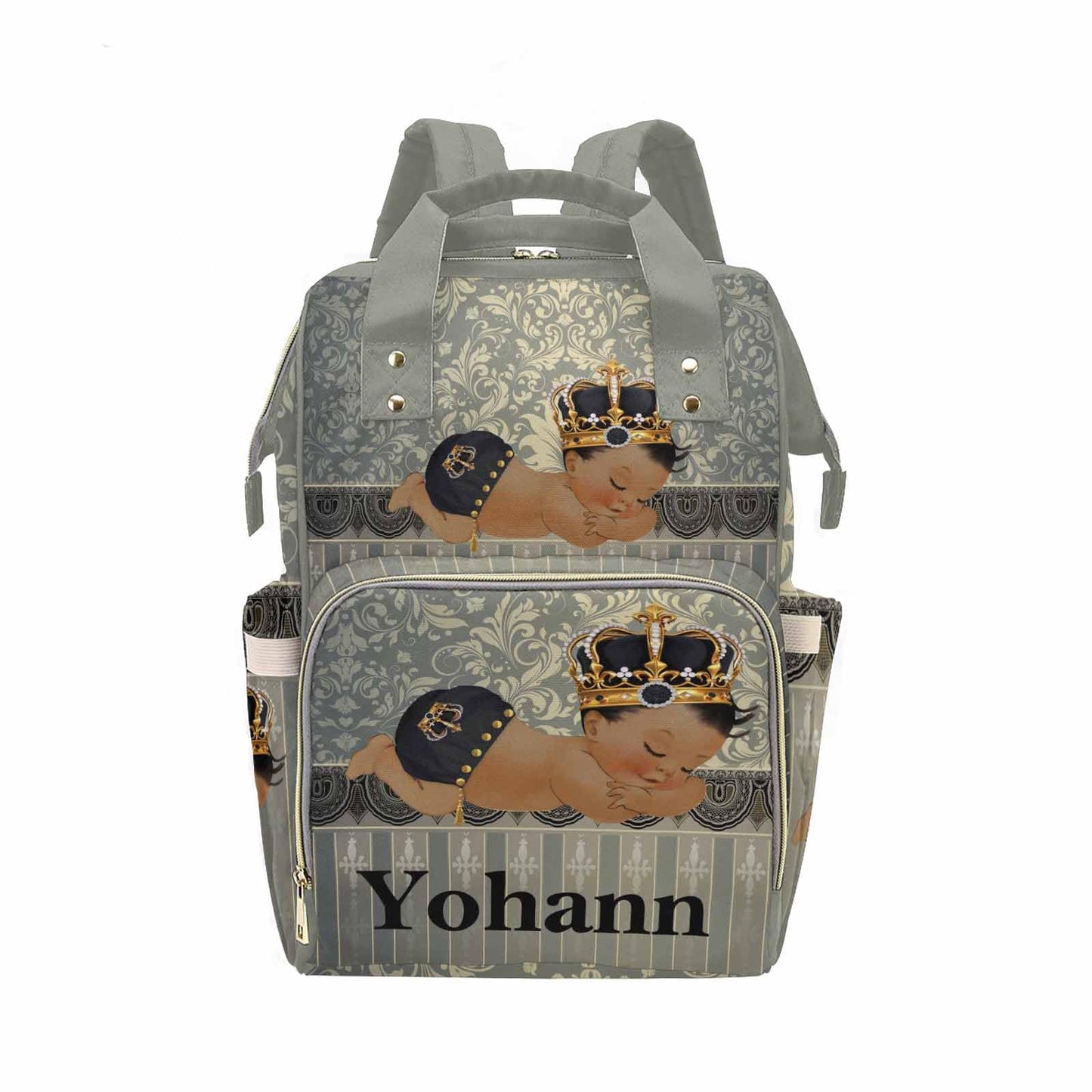 M Yescustom Personalized Name Diaper Bag Backpack, Grey Crown Diaper Baby Bags For Mom & Dad, Portable Travel Back Pack Baby Sho