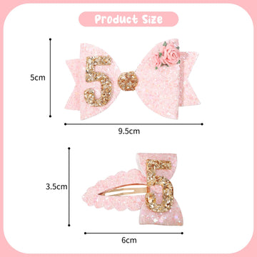 5Th Birthday For Pink Bow Hair Clips - Five Years Old Birthday Party Decorations For Girls,Pink Glitter Bow Hair Clips,Baby Girl