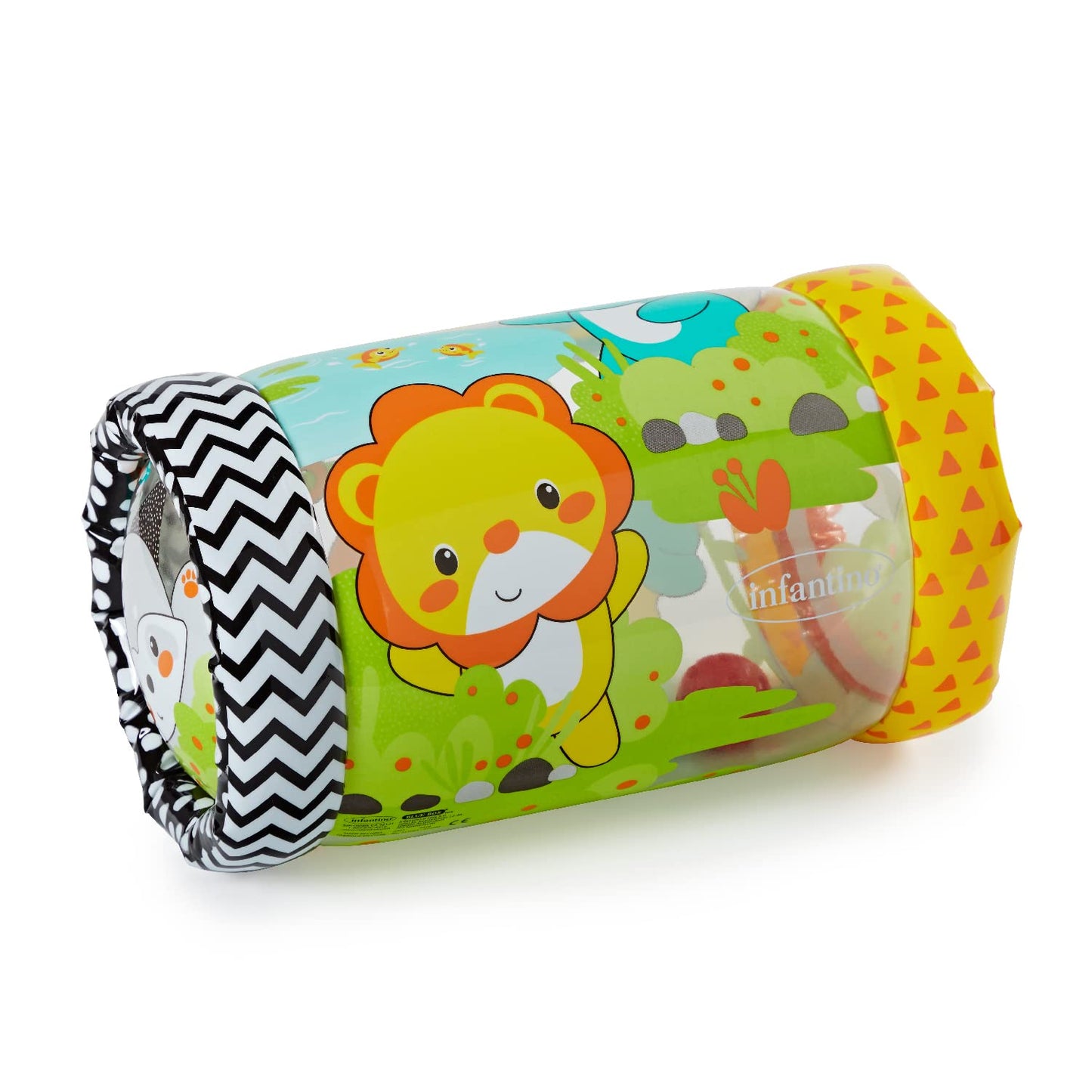 Infantino Jungle Peek & Roll - Encourages Crawling, Inflatable Activity Toy with Bouncing Balls Inside, Fun & Friendly Animal Ch