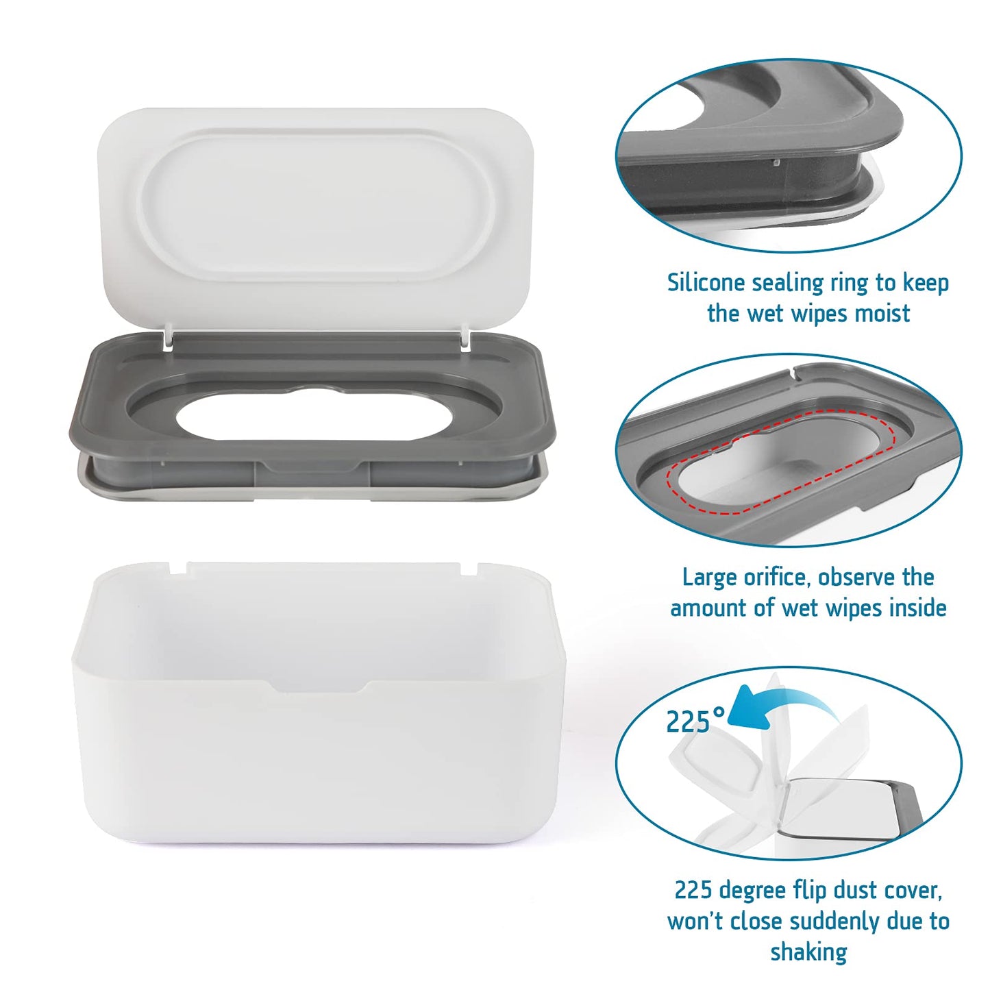Flenpptly 2 Pack Baby Wipes Dispenser, Wipes Case Baby Wipe Holder Keeps Wipes Fresh, Non-Slip, Easy Open & Close (Grey And Blue