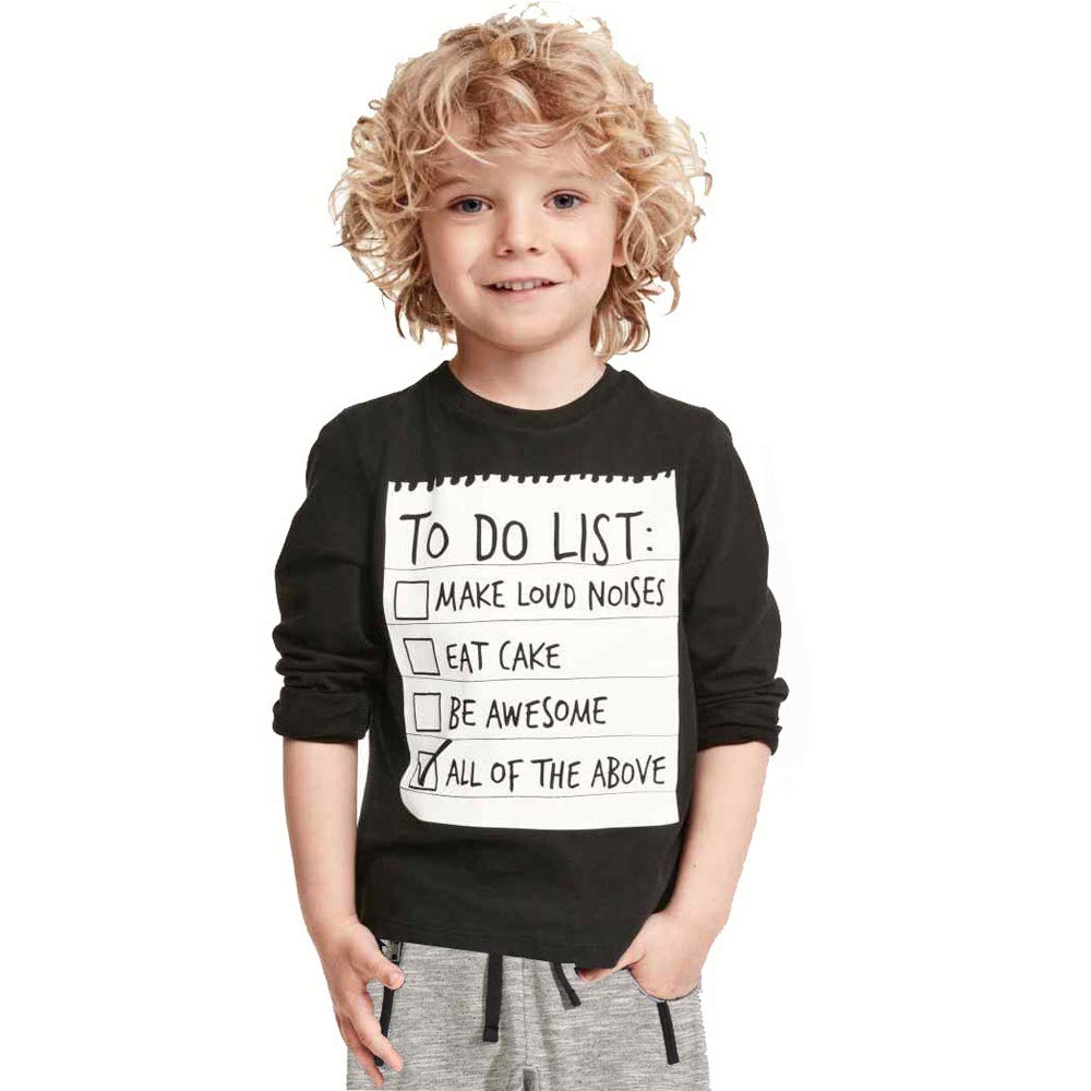 Modntoga Toddler Kids Boys Autumn And Winter Clothes Set Letter Print 2 Pieces Set Boys Cotton Clothing Set (Black+Gray, 5-6X)