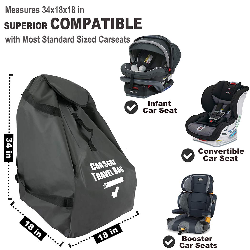 Car Seat Travel Bag For Air Travel - Profaster Airplane Carseat Gate Check Bag Backpack, Fold With Attached Carry Bag, Gray