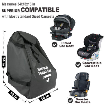 Car Seat Travel Bag For Air Travel - Profaster Airplane Carseat Gate Check Bag Backpack, Fold With Attached Carry Bag, Gray
