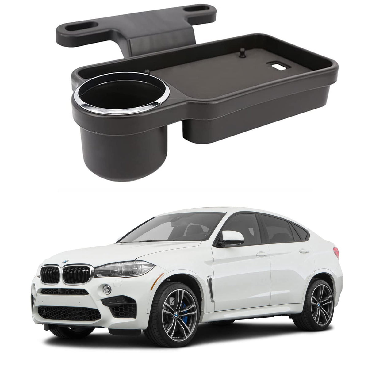 Oshotto (FT04) Foldable Car Auto Headrest Rear Back Seat Table Drink Food Cup Tray Holder Compatible with BMW X6  Black