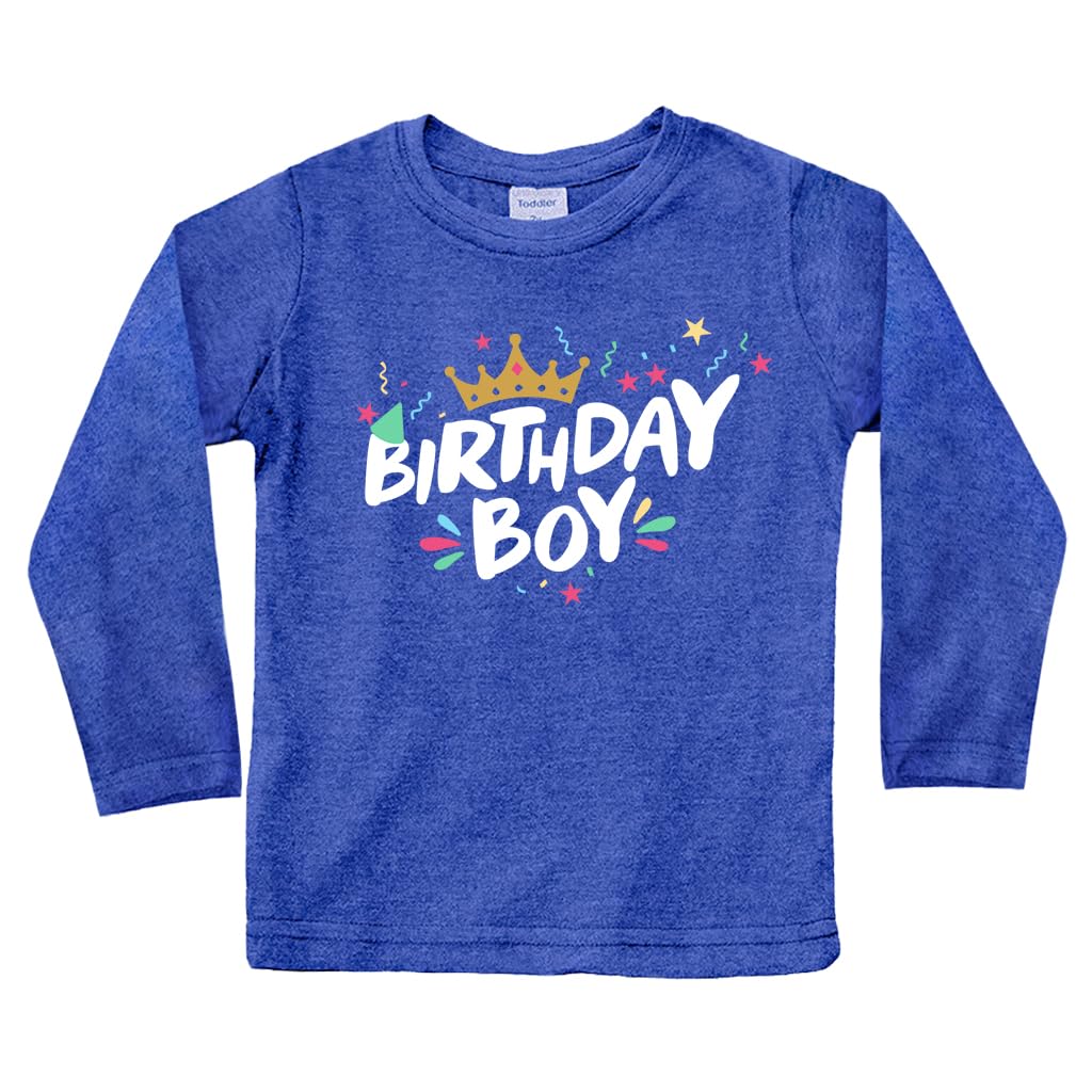 Birthday Boy Shirt Happy First 1St 2Nd 3Rd 4Th 5Th Toddler Boys Year Old Crown (As1, Age, 12_Months, Charcoal Blue - Long Sleeve