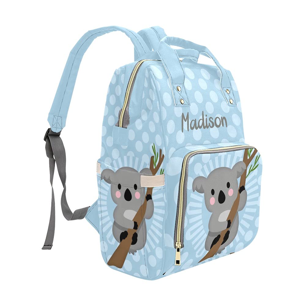 Yeshop Koala Bear Blue Polka Dot Personalized Diaper Bag Backpack Tote With Name,Custom Travel Nappy Mommy Bag Backpack For Baby