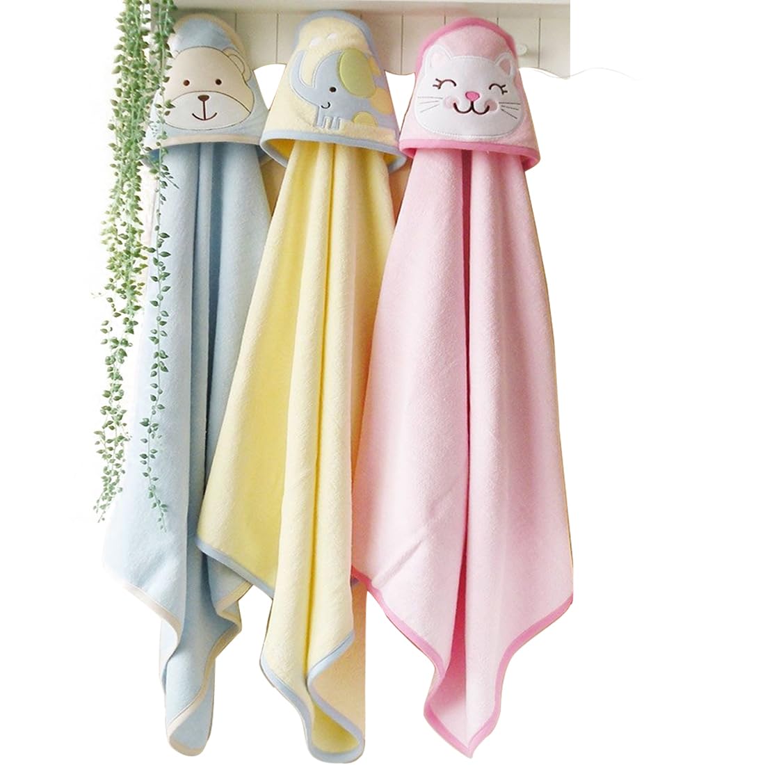Aakriti Embroidered Hooded Single Crib Baby Blanket || for 06 Month Babys Girls & Boys || PinkYellowBluePack of 3Pc