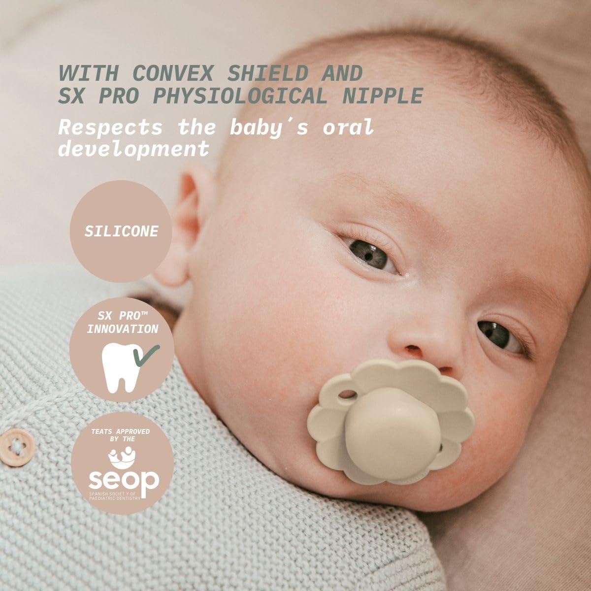 Suavinex Wonder Baby Pacifier, Sx Pro Silicone Nipple, Reversible, Non Irritating Shield Design, 2Pk Pacifiers 6-18 Months, Made
