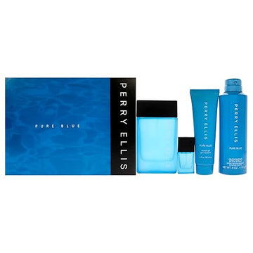 Perry Ellis Pure Blue By Perry Ellis Edt Spray 3.4 Oz & Deodorant Spray 6 Oz & Shower Gel 3 Oz & Edt Spray 0.25 Oz For Men