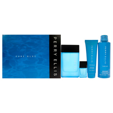 Perry Ellis Pure Blue By Perry Ellis Edt Spray 3.4 Oz & Deodorant Spray 6 Oz & Shower Gel 3 Oz & Edt Spray 0.25 Oz For Men