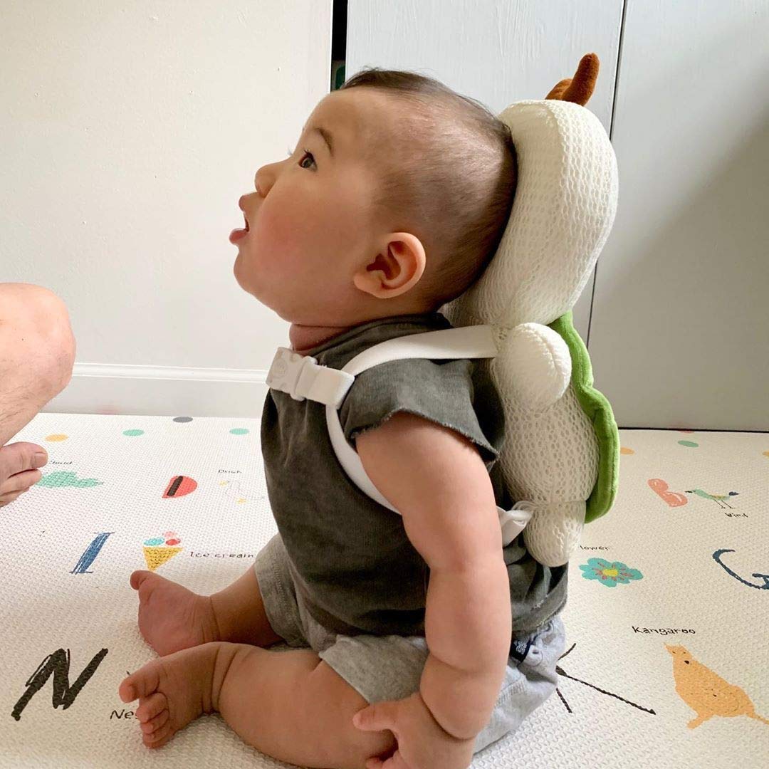 Bebamour Baby Walkers Head Protector Toddler Adjustable Baby Safety Pad Backpack Wear For Crawling With Safety Leash (White, Tor