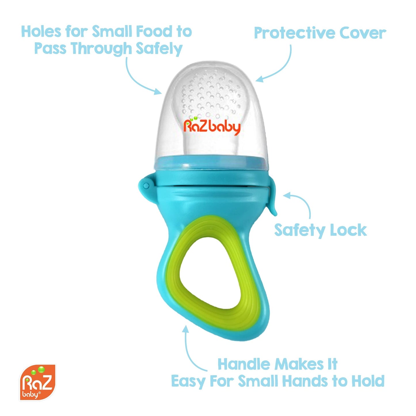 RaZbaby Baby Solids/Frozen Fruit Feeder Pacifier, Infant Teether Toy 6M+, BPA-Free Silicone Pouch & Nipple, Safely Introduce Sol