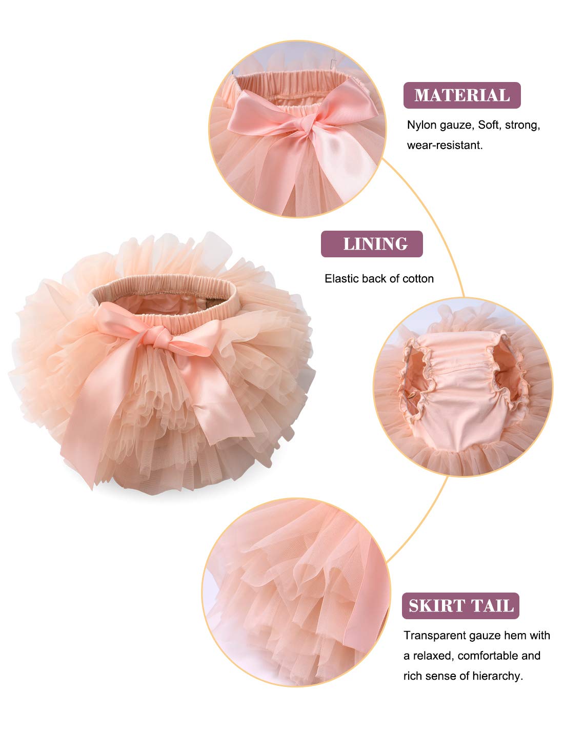 Baby Girls Tutu Bloomers Diaper Cover Cotton Tulle Bloomers And Headband Set Peach 6-12 Months