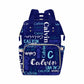 Custom Diaper Bag, Dark Blue Logo Name Diaper Backpack Personalized Mummy Nursing Baby Bags Fashion Shoulders Bag Casual Daypack