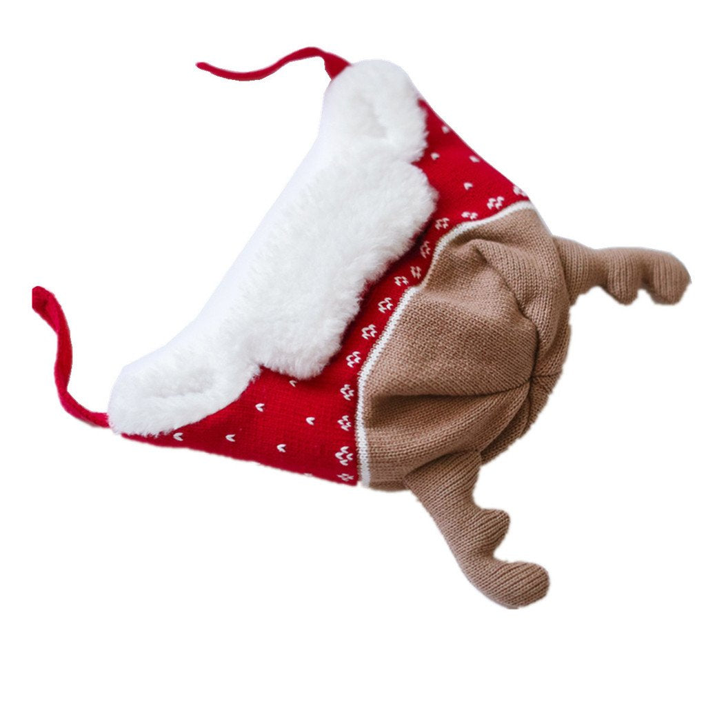 Home Prefer Baby Girl Boy Kid Christmas Hats Soft Cotton Brocade Knitted Cap Cute Elk Horn Sherpa Lined Hat Red S