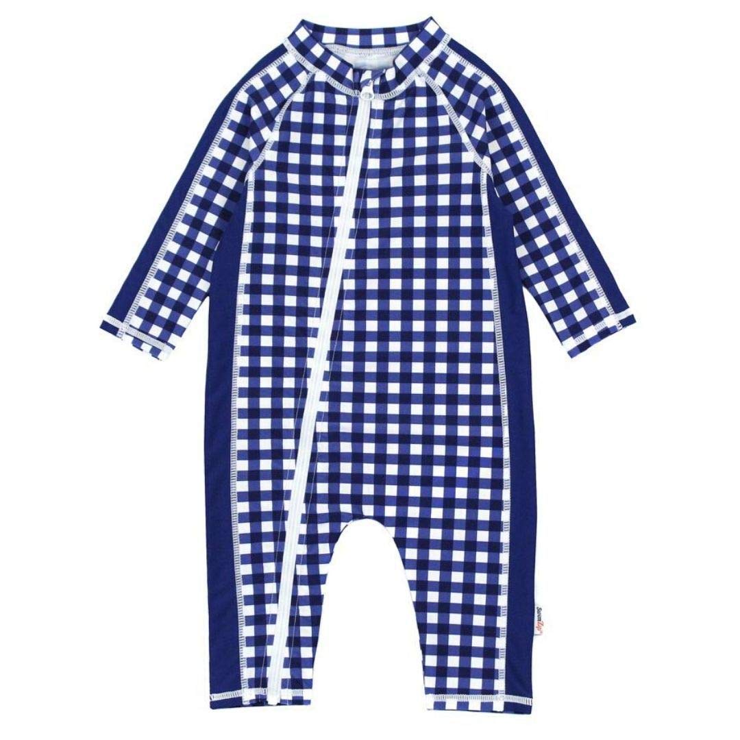 Swimzip Boys' Long-Sleeve Upf 50+ Swimsuit For Baby, Toddler, & Little Boys Navy Gingham