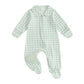 BULINGNA Newborn Baby Boy Girl Gingham Footed Romper Peter Pan Collar Infant Long Sleeve Zipper Jumpsuit Coming Home Outfit (Gre