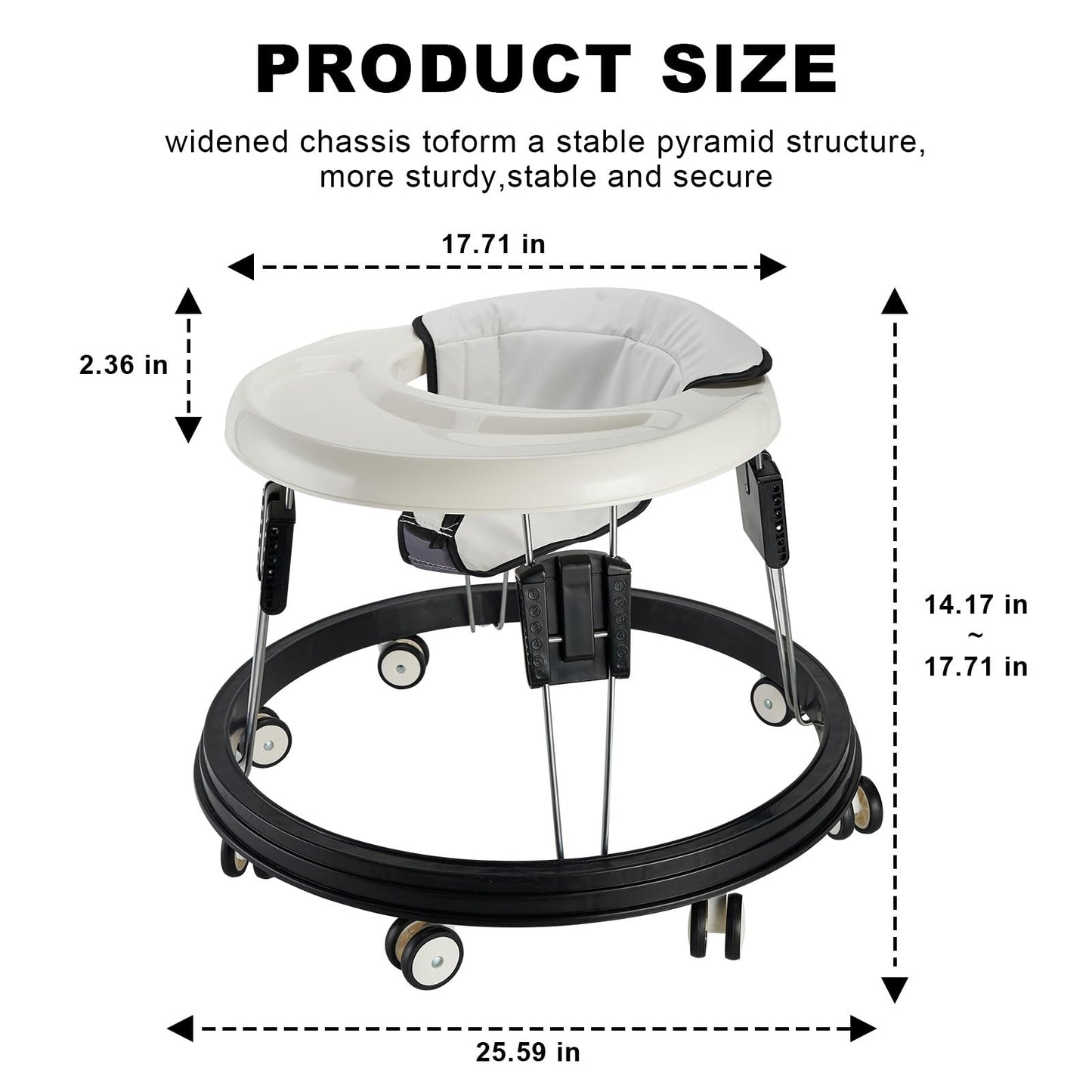 Adjustable Baby Walkers For Baby With Easy Clean Tray, Universal Wheeled Walker, Anti-Rollover Folding Walker For Girls Boys 6-1