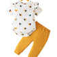 Fullfamous Baby Girl Clothes Gifts Outfits,Spring Summer Short Sleeve Romper And Pant Set Yellow Heart 6-12 Months