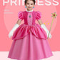 Yuegoo Princess Peach Costume Dress For Girls Kids, Super Bros Princess Peach Cosplay Halloween Party Dress Up Suit 3-12Y (110(4