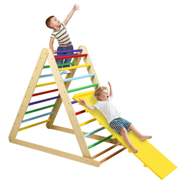 Honey Joy Triangle Climber With Ramp, 2-In-1 Indoor Toddler Climbing Triangle Set With Ladder & Slide, Foldable Wooden Kids Clim