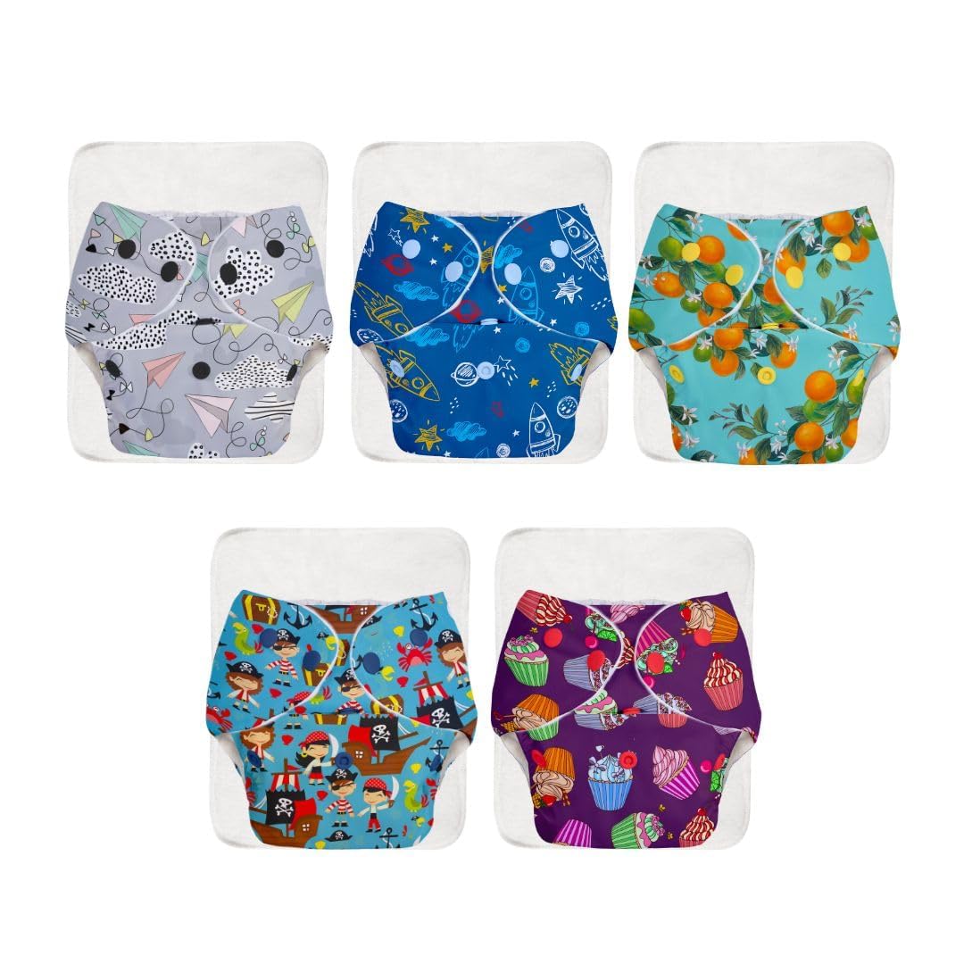 Superbottoms Basic LeakageProof Advanced Cloth Diapers For Babies, High Absorbent 100% Cotton 2 Reusable Diaper And 2 Insert Pa