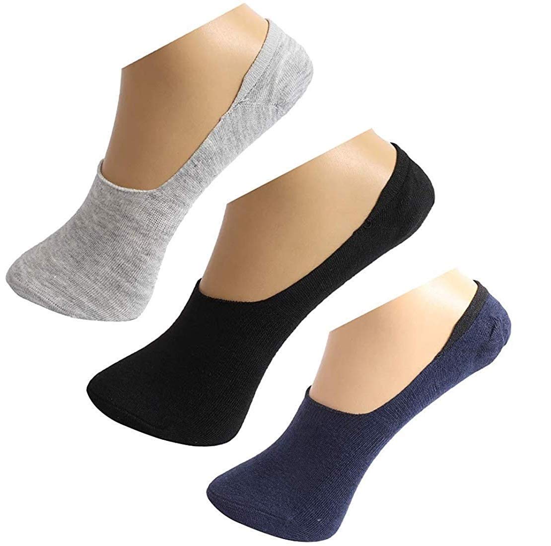 Kaneekshi AntiSlip Unisex Cotton Invisible No Show Cotton Loafer Socks With Anti Slip Silicon Grip (Pack Of 3)