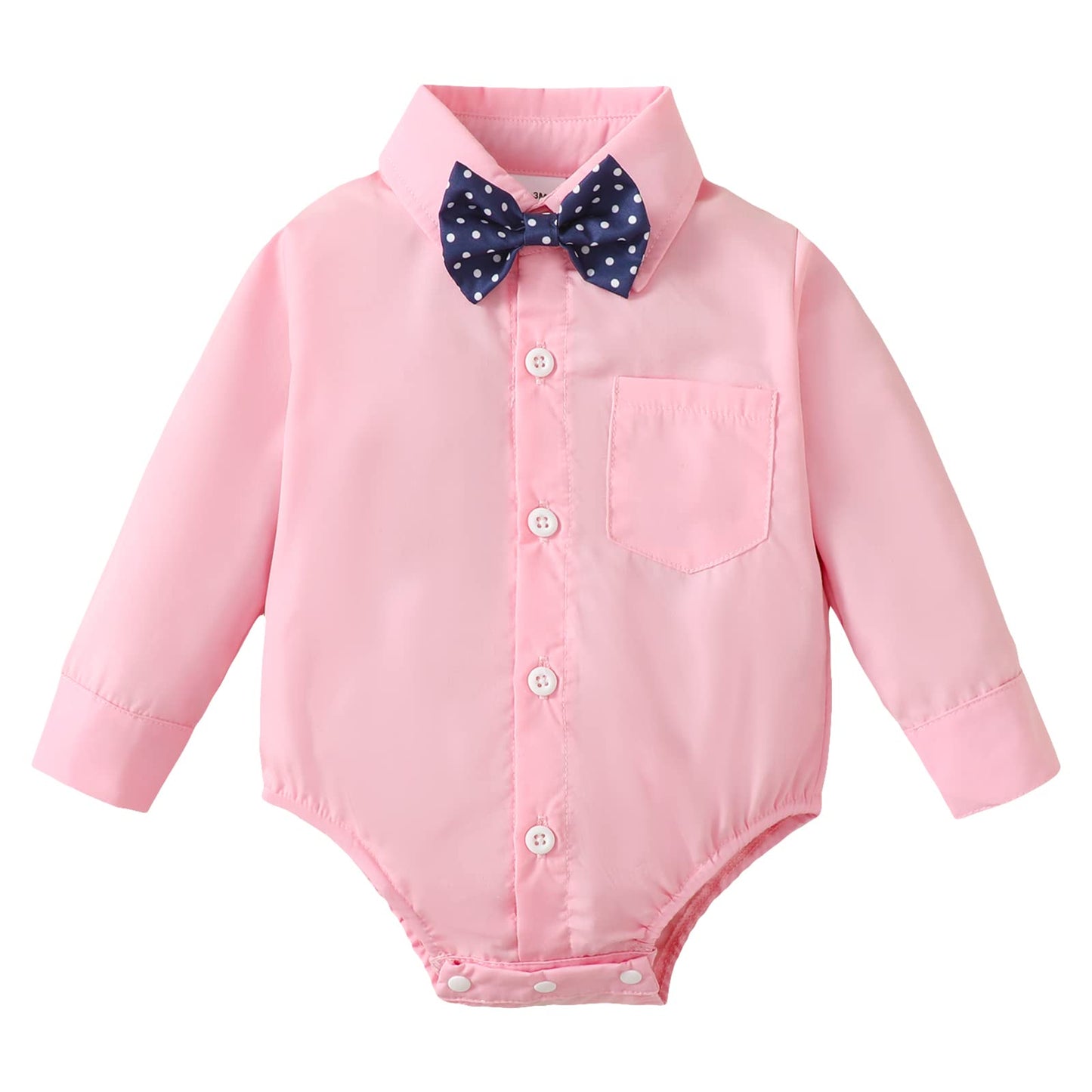 Sobowo Baby Boy Button Down Shirt Infant Formal Dress Shirt Bodysuit Long Sleeve Button Up One-Piece Romper Jumpsuit Valentines