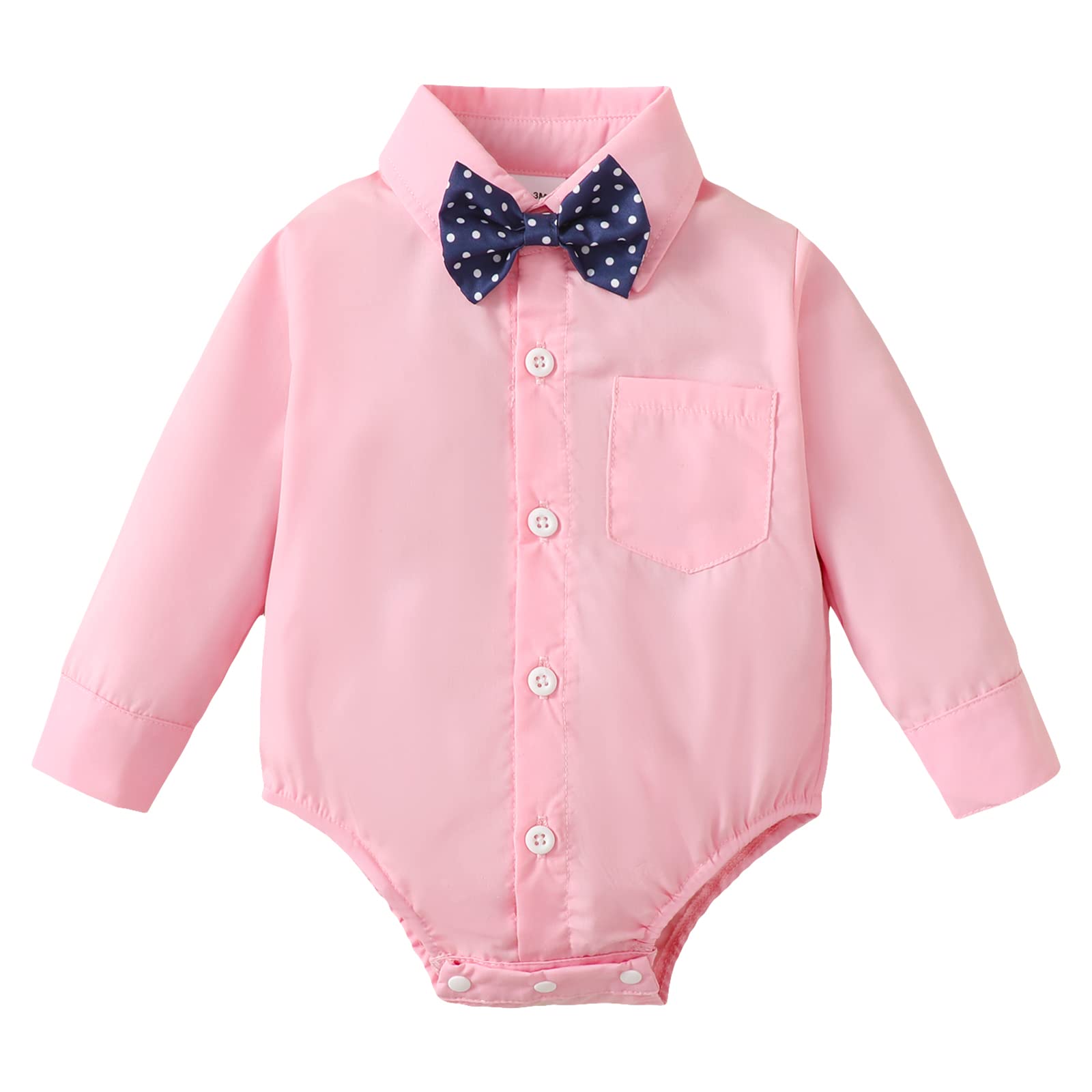 Sobowo Baby Boy Button Down Shirt Infant Formal Dress Shirt Bodysuit Long Sleeve Button Up One-Piece Romper Jumpsuit Valentines