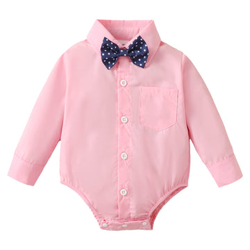 Sobowo Baby Boy Button Down Shirt Infant Formal Dress Shirt Bodysuit Long Sleeve Button Up One-Piece Romper Jumpsuit Valentines